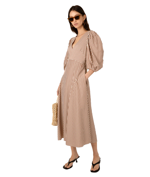 Mila Brown Stripe Dress - Brown/Cream