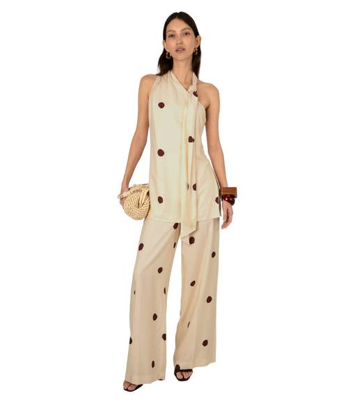 Rebecca Spot One Shoulder Top - Ecru Spot