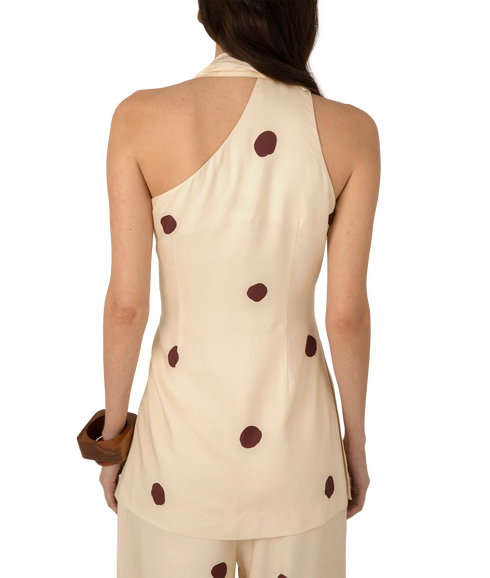 Rebecca Spot One Shoulder Top - Ecru Spot