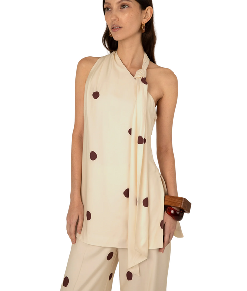 Rebecca Spot One Shoulder Top - Ecru Spot