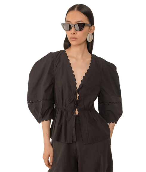 Carlotta Pleat Sleeve Top - Black