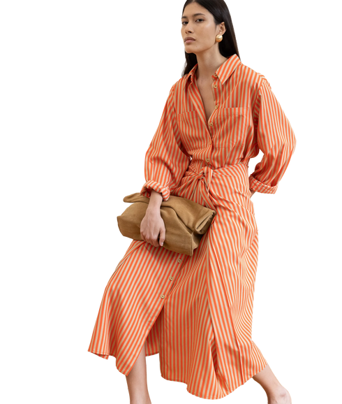 Lina Tie Front Shirt Dress - Orange Sand