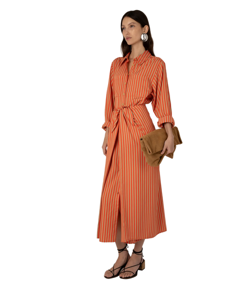 Lina Tie Front Shirt Dress - Orange Sand