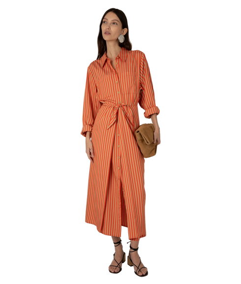 Lina Tie Front Shirt Dress - Orange Sand