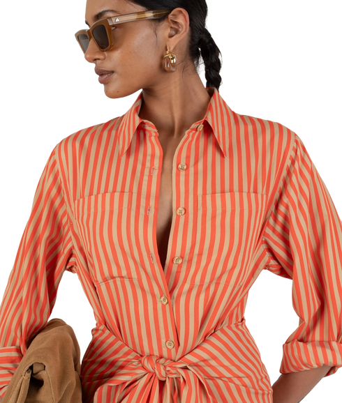 Lina Tie Front Shirt Dress - Orange Sand