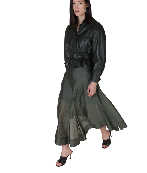 Ayla Belted Faux Leather Jacket - Dark Green