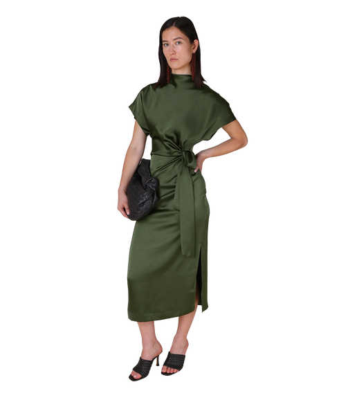 Rabia Side Tie Dress - Dark Green