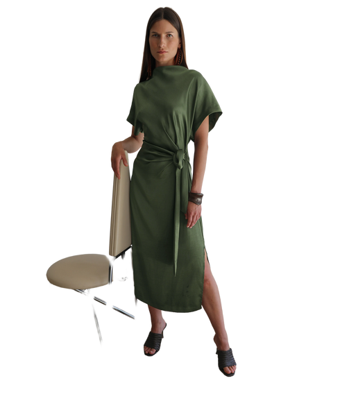 Rabia Side Tie Dress - Dark Green