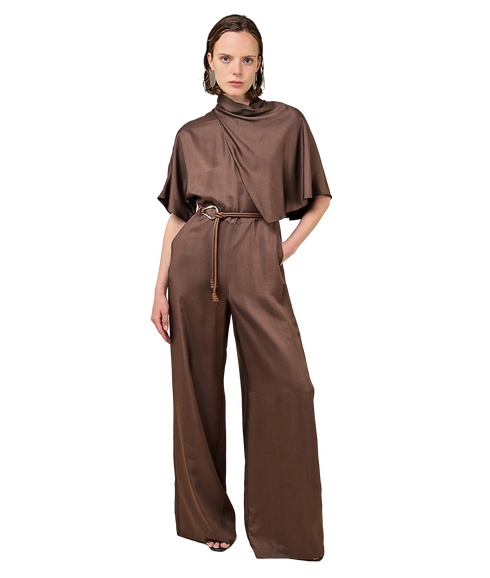 Reinah Cape Sleeve Silk Blend Jumpsuit - Brown