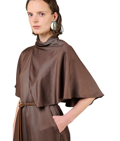 Reinah Cape Sleeve Silk Blend Jumpsuit - Brown