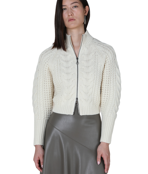 Elodie Zip Through Cable Cardigan - Cream