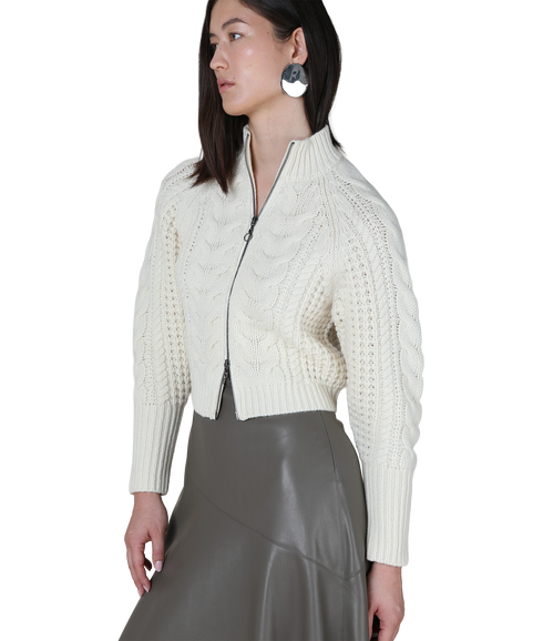 Elodie Zip Through Cable Cardigan - Cream