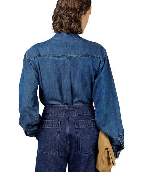 Elif Neck Tie Soft Denim Shirt - Blue