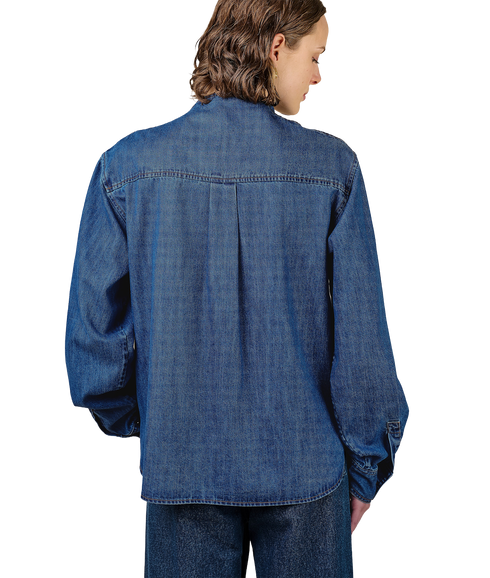 Elif Neck Tie Soft Denim Shirt - Blue