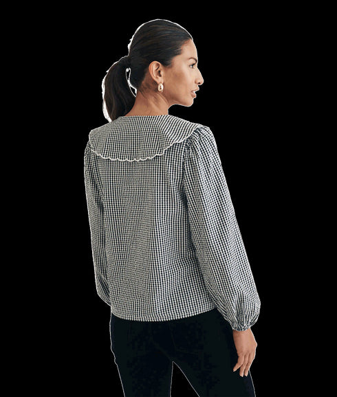 Gingham Long Sleeve Birdie Blouse - Black