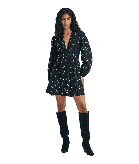 Ditsy Floral Long Sleeve Starlight Mini Dress - Black