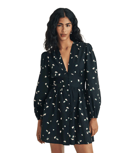 Ditsy Floral Long Sleeve Starlight Mini Dress - Black