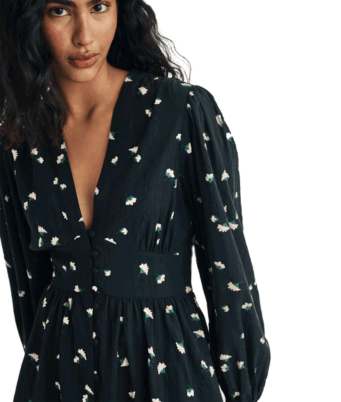 Ditsy Floral Long Sleeve Starlight Mini Dress - Black