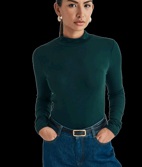 Funnel Neck Long Sleeve Top - Green