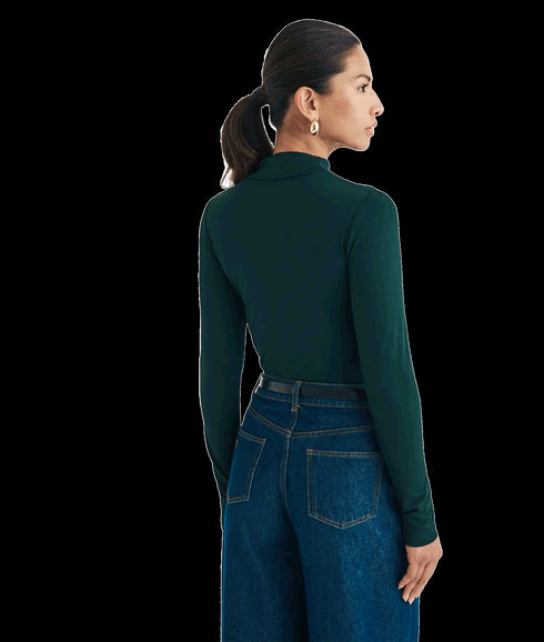 Funnel Neck Long Sleeve Top - Green