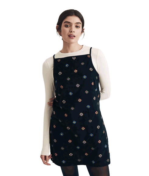 Cord Pepper Mini Pinafore Dress - Black