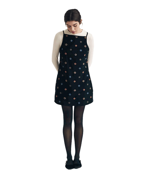 Cord Pepper Mini Pinafore Dress - Black