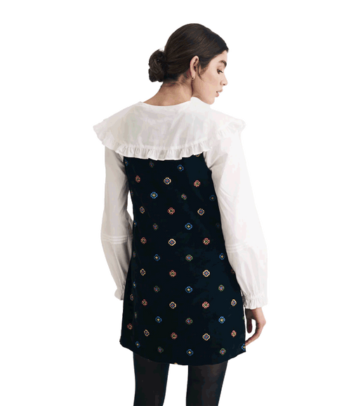 Cord Pepper Mini Pinafore Dress - Black