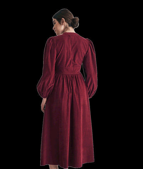 Cord Long Sleeve Starlight Midi Dress - Red