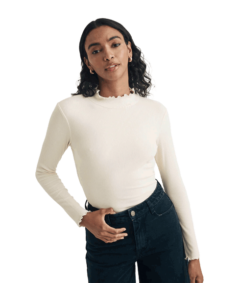 Funnel Neck Long Sleeve Lizzie Top - Cream