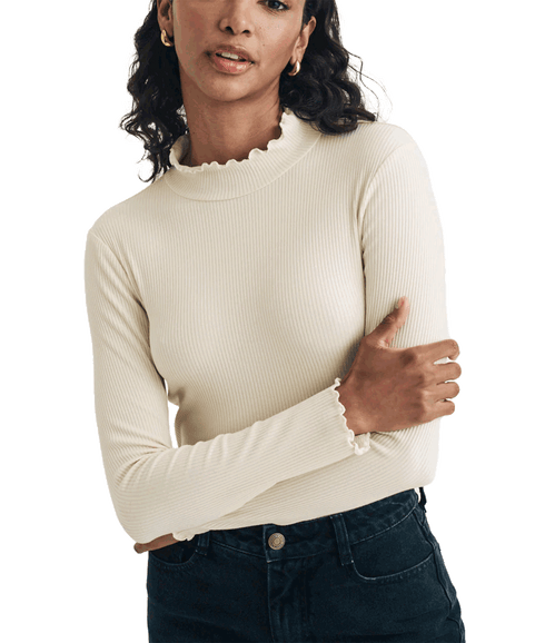 Funnel Neck Long Sleeve Lizzie Top - Cream