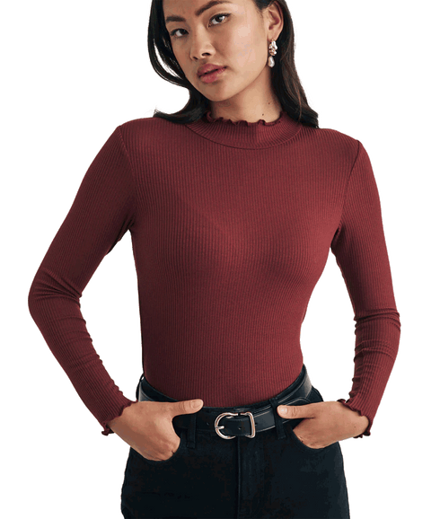 Funnel Neck Long Sleeve Lizzie Top - Red