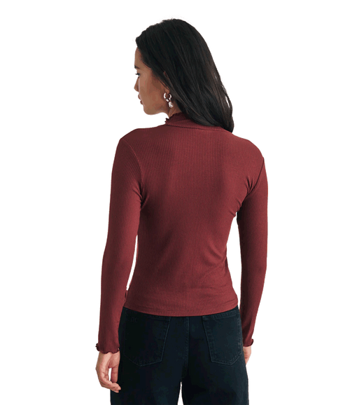 Funnel Neck Long Sleeve Lizzie Top - Red