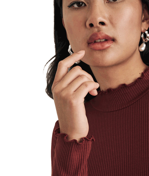 Funnel Neck Long Sleeve Lizzie Top - Red