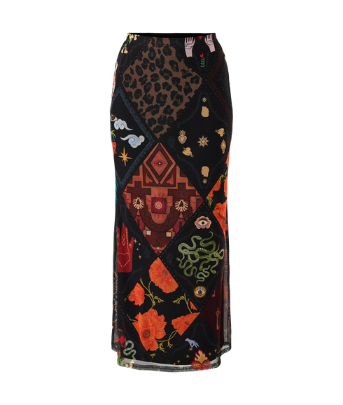 Black Night Garden Mesh Dorris Skirt - Black
