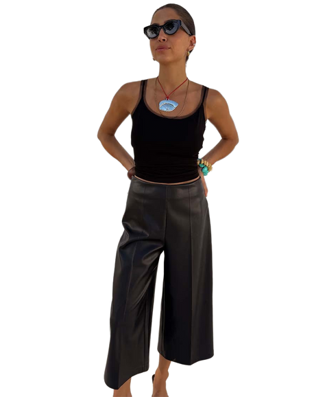 Black Vegan Leather Culottes - Black