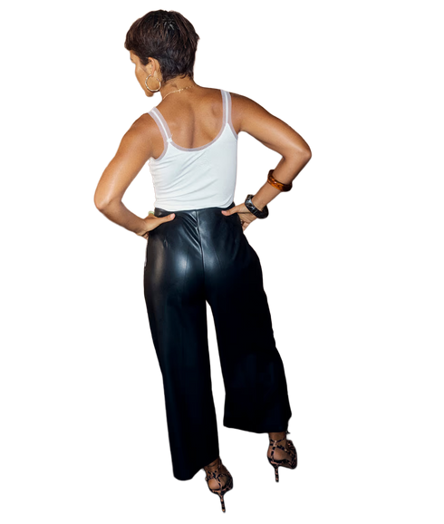 Black Vegan Leather Culottes - Black