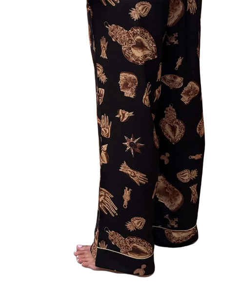 Delores Button Through Pyjama Set - Black