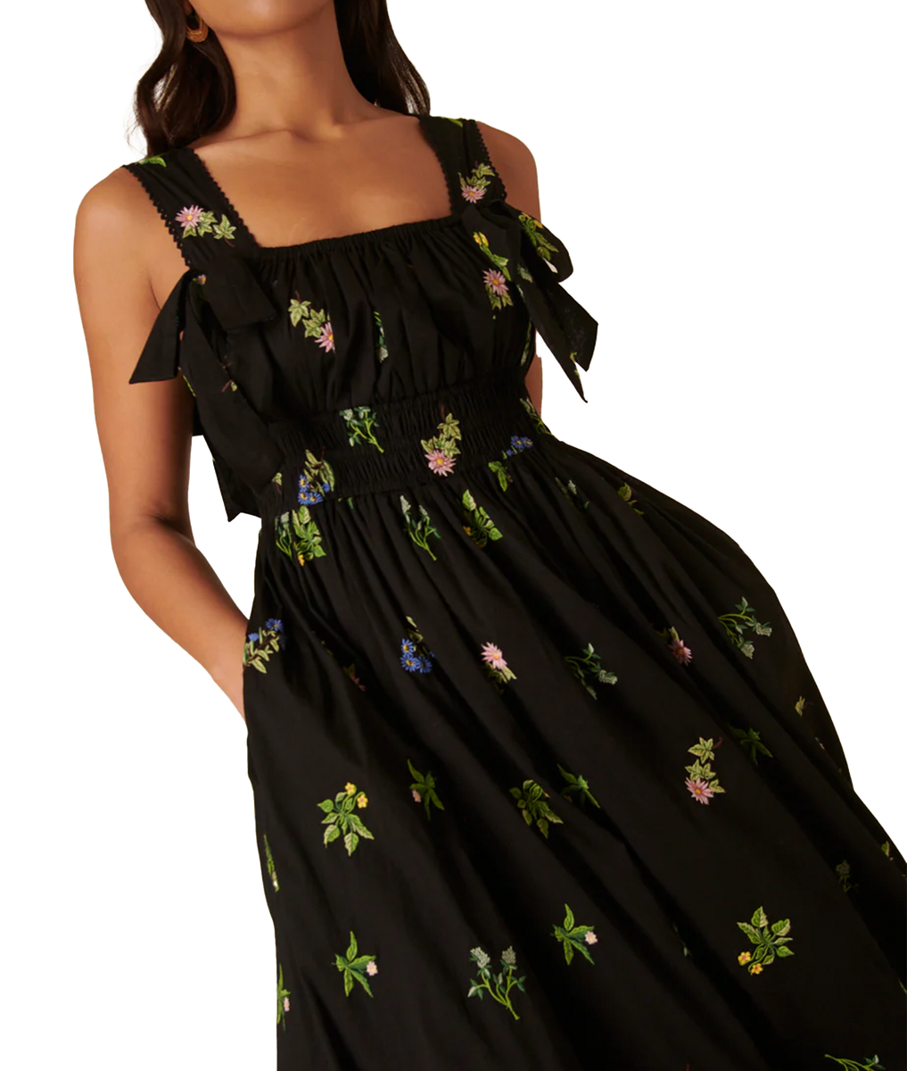 Dallas Midi Dress Embroidered - Black Robert Goddard Dallas Midi Dress Embroidered - Black Robert Goddard