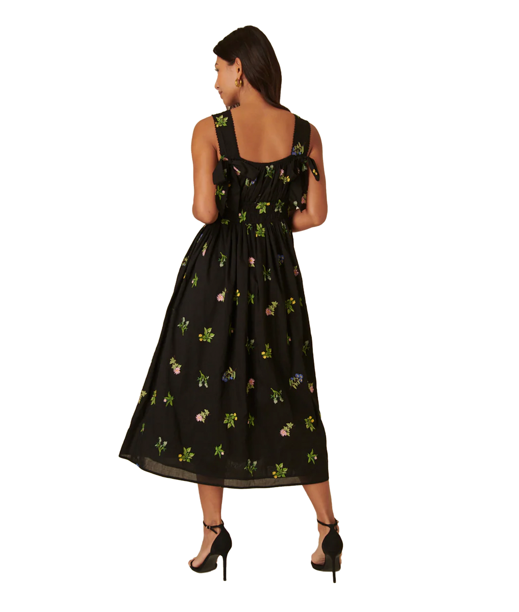 Dallas Midi Dress Embroidered - Black  Robert Goddard