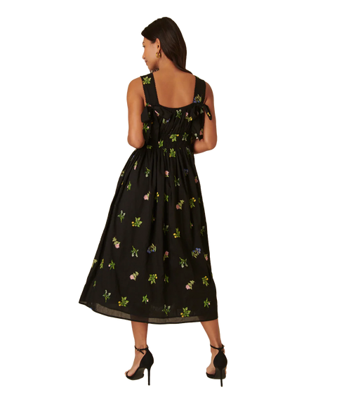 Dallas Midi Dress Embroidered - Black