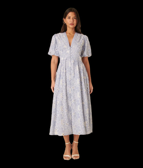 Starlight Midaxi Dress Stripe Broderie - Blue