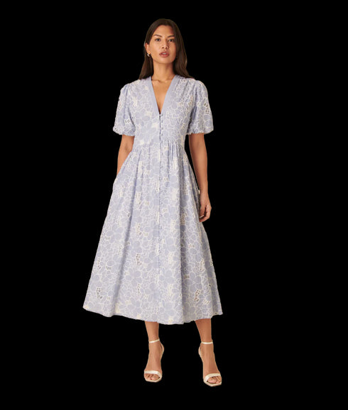 Starlight Midaxi Dress Stripe Broderie - Blue