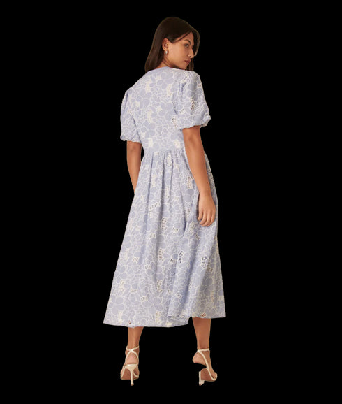 Starlight Midaxi Dress Stripe Broderie - Blue