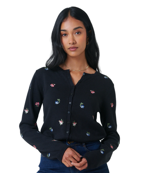 Embroidered Ditsy Cardigan - Black