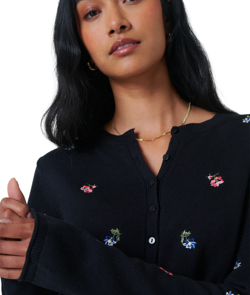 Embroidered Ditsy Cardigan - Black
