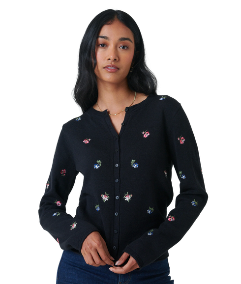 Embroidered Ditsy Cardigan - Black