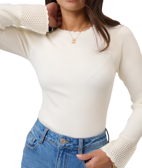 Crochet Cuff Fg Top - White