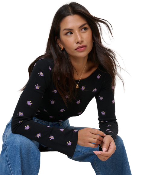 Wide Sleeve Scoop Back Top - Black
