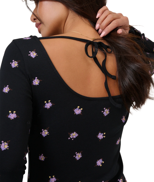 Wide Sleeve Scoop Back Top - Black