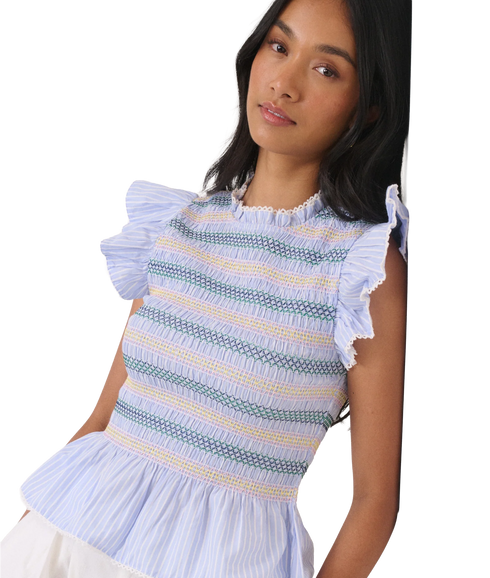 Ronda Shirred Top - Blue